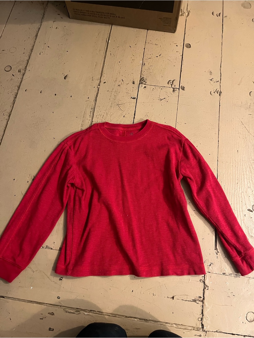 GAP Long-Sleeve Crewneck Waffle Shirt - Red